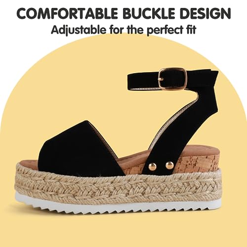Image of PANDANINJIA Girls Sandals Wedge Platform Espadrille Open Toe Summer Little Big Kid Flower Girl Heels Dress Shoes