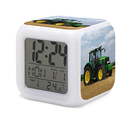HUA5D Reveil Enfant Numérique, Thème Tracteur Veilleuse À 7 Couleurs Changeantes Wake Up Light, Réveil De Chevet Garçon Fille, avec Date Calendrier Température, A33