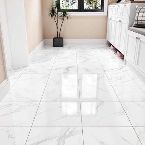 Wallercity White Marble Floor Tile Peel and Stick