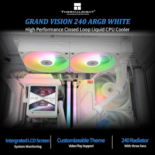 Thermalright Grand Vision 240 ARGB White CPU AIO Cooler,PC 240 Specification Water Cooler System,IPS LCD Screen with 480x480 Resolution and 3.4inch,for AM4/AM5&LGA1700/1851,High Performance Pump by Thermalright - Image 4