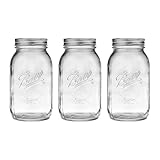 Ball Regular Mouth Glass Mason Jars with Lids and Bands, Used for Canning, Pickling, Juice, Jam, Jelly, Quart Size 32 Ounce (Pack of 3)
