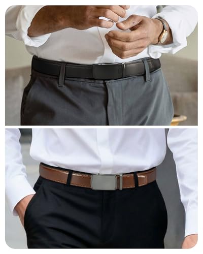Image of CHAOREN Mens Belt Leather Ratchet Belt 2 Pack - Customizable Fit, Effortless Style (35mm)