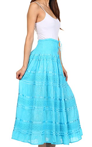 Sakkas 0604 Lace and Ribbon Campesino Boho Falda - Turquesa - Talla Única