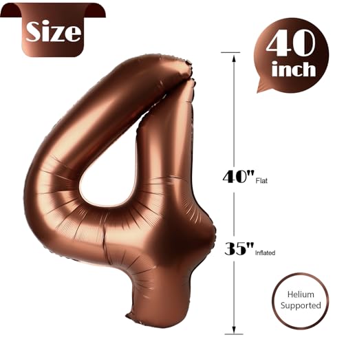 Image of Dark Brown 4 Balloon, Coffee Brown Number Balloons 40 Inch, 4th Chocolate Party Decorations, Four Large Numbers for Party Decor, Number 4 Balloon