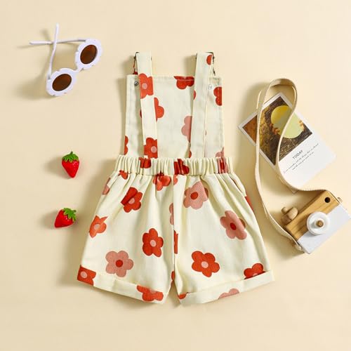 Image of Ayalinggo Toddler Baby Girl Sunflower Print Overalls Shorts with Pocket Suspender Trousers Cute Summer Clothing Outfit