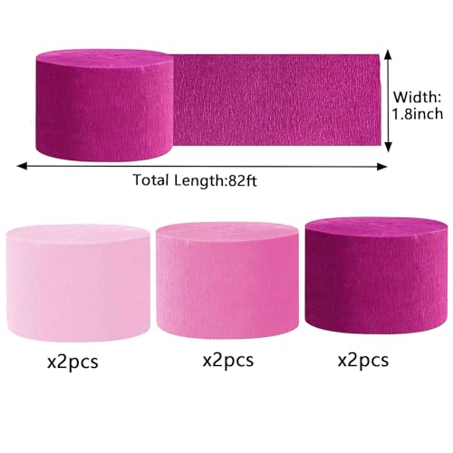 Image of We Moment Pink Crepe Paper Streamers Party Streamer 1.8 Inch Widening 6 Rolls,Party Streamer 82 feet per roll for Birthday Wedding Pink Party Decorations