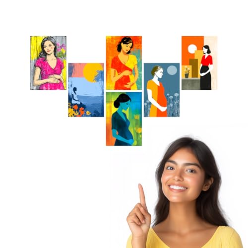 Image of SiddArtify Pregnant Woman Wall Art Poster Print Set - Retro Style Decor for Living Room Bedroom Office - Set of 2-4x6 Inch - Board (Pack of 6) - Sticker (Pack of 6)
