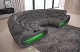 Ledersofa Concept in C Form - mit LED Beleuchtung, ergonomische Rückenlehnen/Lederfarben wählbar (Grau)
