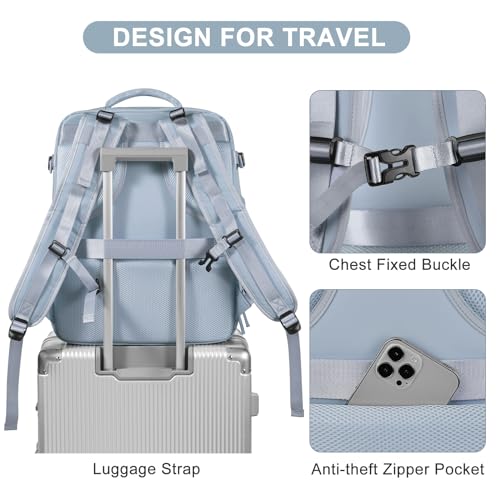Image of Large Travel Backpack Carry on Flight Approved Mochila De Viaje Carry on Backpack for Airplanes Spirit Airlines Personal Item Bag 18x14x8 Inches Travel Bag Traveling Backpack for Women Men Grey Blue