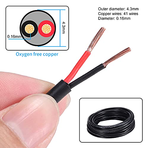 18 Gauge 2 Conductor Electrical Wire 18AWG Electrical Wire Stranded PVC Cord Oxygen-free copper Cable 32.8FT/10M Flexible Low Voltage LED Cable for LED Strips Lamps Lighting Automotive(18/2AWG-32.8FT)