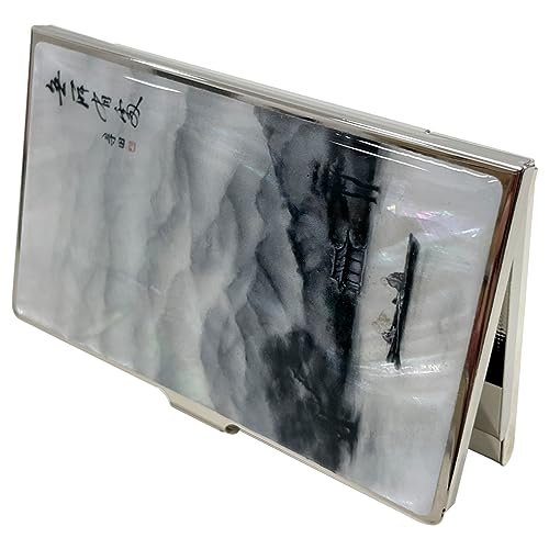 Image of Mother of Pearl Business Card Case Credit Id Name Holder Travel Wallet Art Painting Design Metal Stainless Steel Engraved Slim Purse Pocket Cash Money Wallet (Lonely)