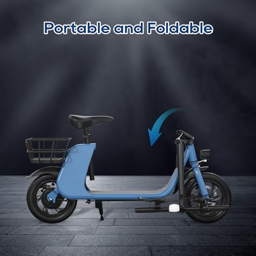 RIDWIND Electric Scooter with Seat for Adults, 450W Motor Foldable E Scooter for Adults with LCD Display,15.5MPH, 20 Miles Range, Max Load 265LB, UL2277 Certificate, Blue - Thumbnail 5