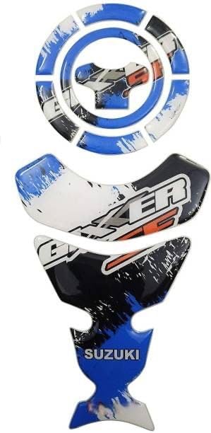 Image of 3D Bike Tank Pad Sticker Compatible with Gixxer, Blue and Black Protective Decal with Fuel Cap Cover (D)