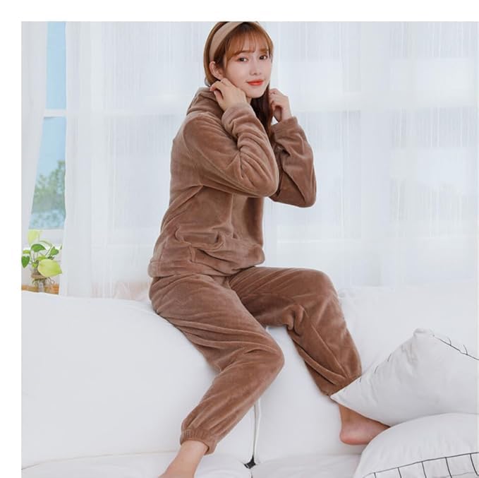 GEIFA Women’s Winter Fleece Hoodie and Jogger Set – 2 Piece Warm Tracksuit (IN, Alpha, 2XL, Regular, 1, KHAKI) - Image 2 thumbnail