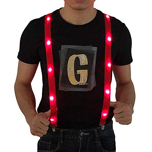 Glowing Light up LED Suspenders Novelty Party Costume Adjustable Y Shape Suspenders Supplies (Red) Glowing Light up LED Suspenders Novelty Party Costume Adjustable Y Shape Suspenders Supplies (Red)