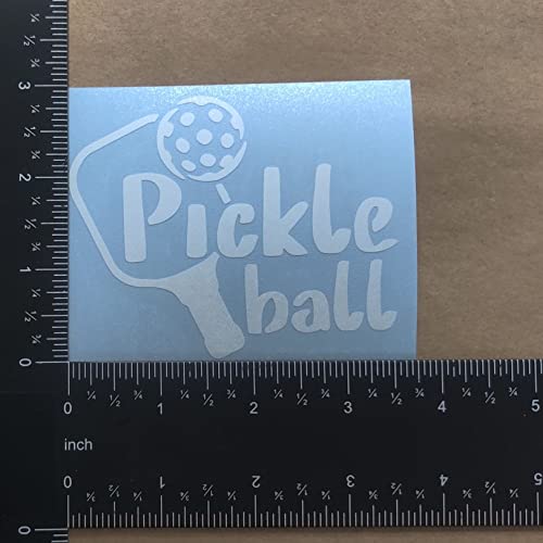 Image of Pickleball Decals 4 Pack: Pickle Ball, Pickleball Heartbeat, Paddles and Pickleball, Love Pickleball Decals (White, Small ~3.5 inch)