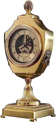 ERoomQ Retro Sitting Clock,Lion Head Carving Copper Base Roman Numeral Dial Fireplace Clocks for Living Room, Kitchen, Office & Home Décor