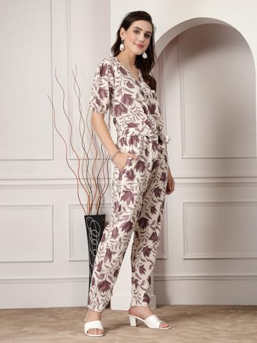 Image of Stylum Women's Floral Printed Rayon Co-Ord Set (CSMAUVELUX Mauve)