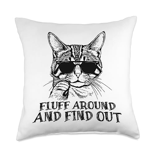 Fluff Around and Find Out Novelty by Ryan Co. Funny Meowy Fluff Around and Find Out Cat Lovers Women Throw Pillow, 18x18, Multicolor
