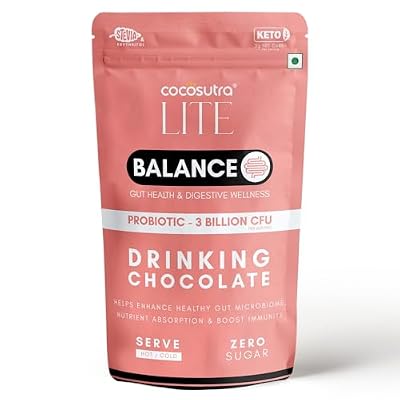 Cocosutra BALANCE Sugar Free Drinking Chocolate Mix | Gut Health & Digestive Wellness | Boosts Immunity | Good Bacteria Support | Keto Friendly | Enjoy hot or cold | 200 g