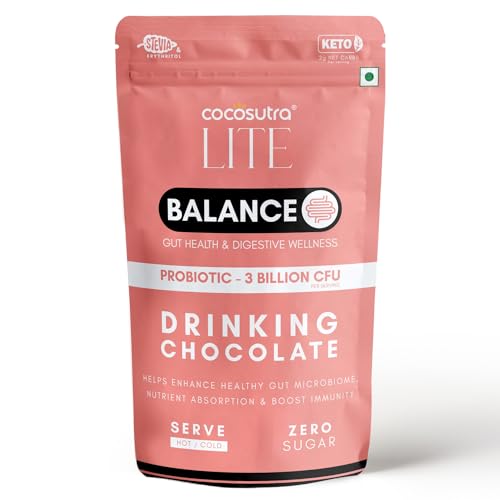 Cocosutra BALANCE Sugar Free Drinking Chocolate Mix | Gut Health & Digestive Wellness | Boosts Immunity | Good Bacteria Support | Keto Friendly | Enjoy hot or cold | 200 g