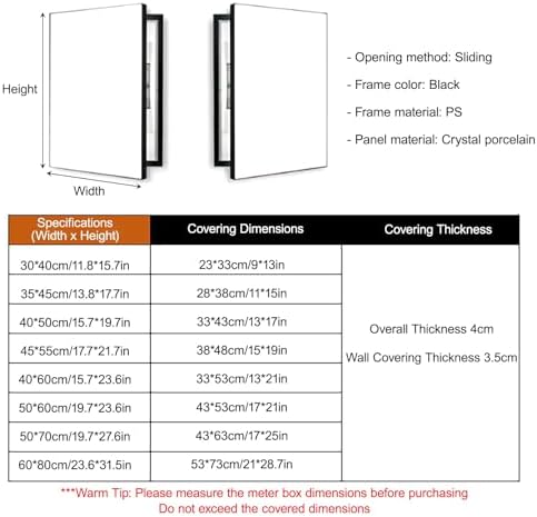 Decorative Electrical Panel Cover - Wall-Mounted Hidden Meter Box Art, Crystal Porcelain Painting, Fuse Box Cabinet Cover (Black-C2, 60x80cm/23.6x31.5in)