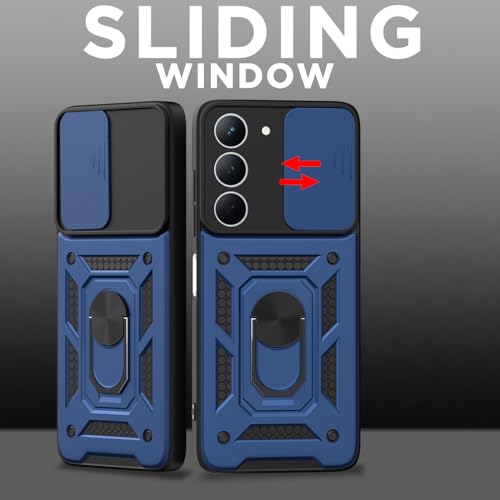 Image of Outlouders Back Cover for Realme P3x 5G | D10 Tough Armor 360 Protection Case with Sliding Camera Shield & Ring Holder Stand Bumper Case (Blue)