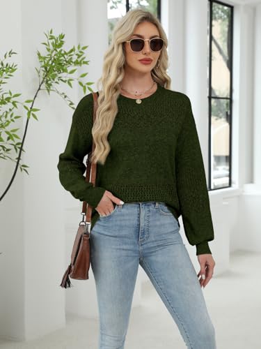 Image of Lylinan Womens Sweaters Casual Boho Long Sleeve Shirts Crewneck Lightweight Crochet Tops Pullover Knit Sweater