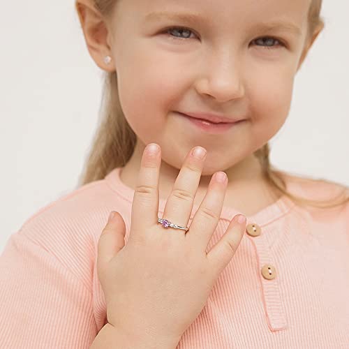 925 Sterling Silver Size 2-5 Shiny Pink & Clear Round Cubic Zirconia Ring Band for Baby Girls & Toddlers - Cute Tiny Solitaire Ring for Children - Beautiful Prong Set CZ Rings for Young Girls2