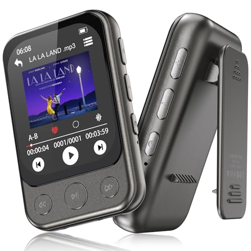 64GB Lettore MP3 Bluetooth 5.3 con Clip e Altoparlante, Lettore Musicale Sportivo con Touchscreen e Tasti, Controllo Volume Indipendente, Radio FM, Registrazione Vocale, Espandibile fino a 128GB