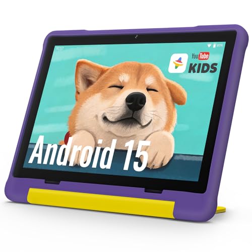 UEMXDOX Kids Tablet, 2025 Android 15 Tablet for Kids Age 3+, 8GB+64GB, Expandable to 512GB, 10' Touch Screen with Case, WiFi 6, BT5, Pre-Installed Parental Controls, Kids Space, Family Link (Purple)
