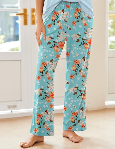 Image of Ekouaer Pajama Sets for Women Short Sleeve Pj Set V Neck Sleepwear Chest Pocket with Long Pants Casual Loose Loungewear