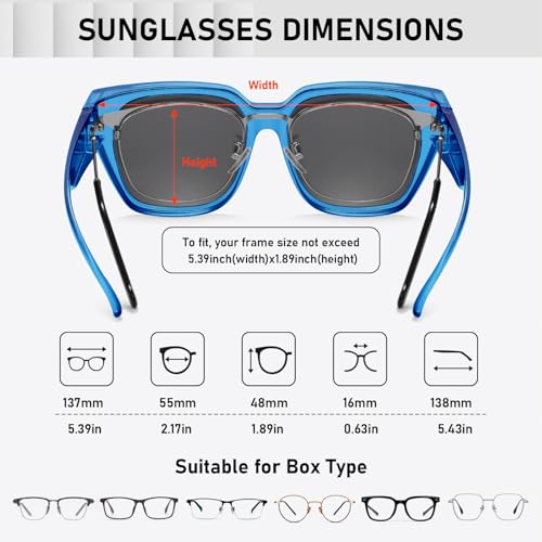 Image of HAOLOTA Polarized Fit Over Glasses Sunglasses for Women Men Trendy Square Wrap Around Shades UV Protection