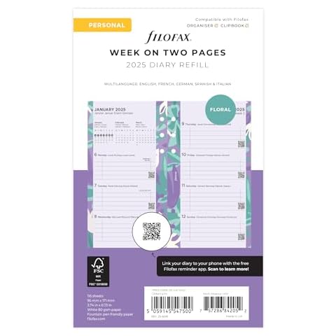 Filofax Personal 2025 Floral Week Diary Cover