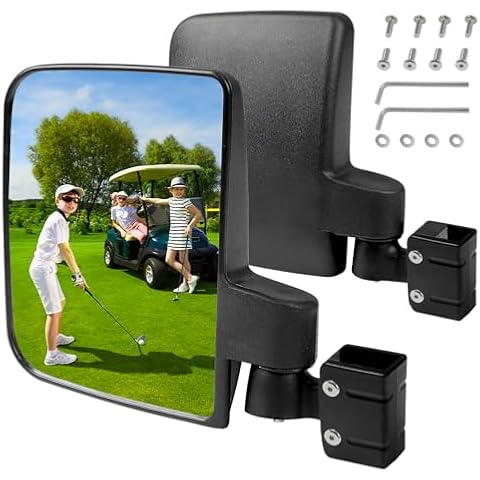 No Drilling Golf Cart Side Mirror,Universal Foldable Rear View Mirrors for 0.75" / 1" / 1.25" Square Strut, Fits to Ezgo, Club car, Yamaha Golf Cart, 180 Degree Rotation, HD Glass, Mount Included Cover