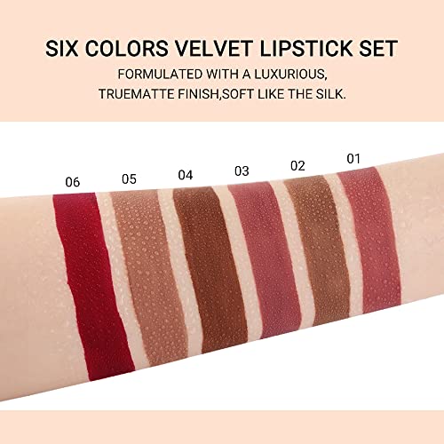Image of evpct 6Pcs Dark Light Nude Brown Matte Matt Liquid Lipstick Lip Gloss Glossy Set for Black Women, 24 Hour Brown Mauve Red Maroon Silky Velvet Lipstick Lip Liner set labiales matte larga duracion 24