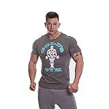 Gold's Gym Herren Muscle Joe Workout Premium Training Fitness Gym Sport T-Shirt, Grau meliert/Türkis, M