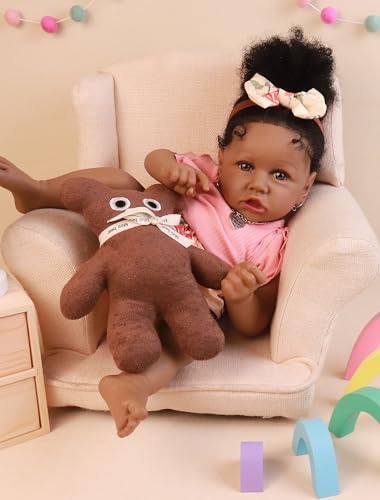 Image of HOOMAI Lifelike Reborn Baby Dolls with Soft Body African American Realistic Girl Doll 22.8 Inch Best Birthday Gift Set