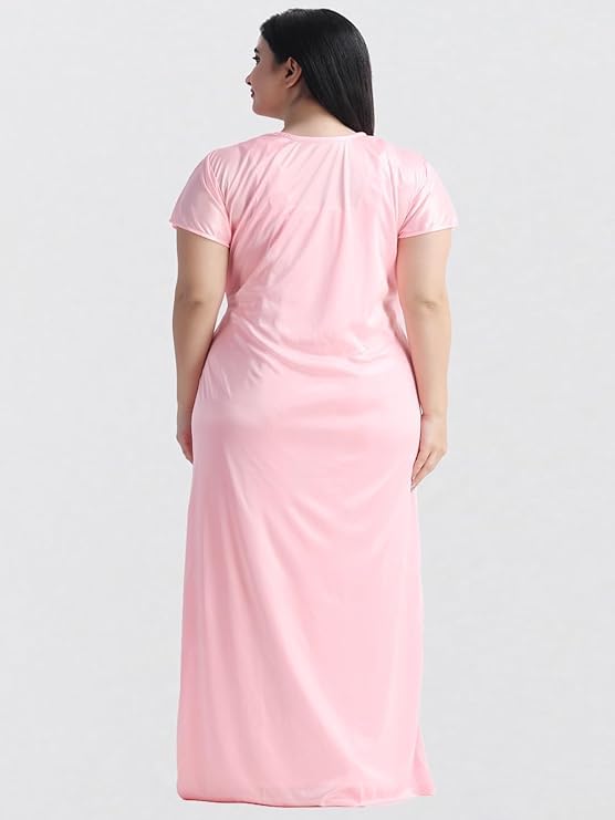 Image of Satin 6 Piece Nightwear Set, Coral Pink Lace Trim Sleepwear with Robe, Nighty, Top, Shorts, Lingerie Set for Women, Summer Collection-Mehndi Green.