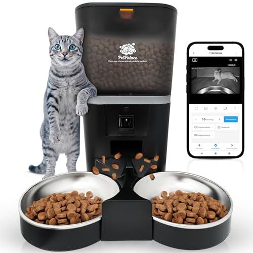 Distributore di Crocchette Automatico per Gatti Doppia Ciotola con Telecamera – Cibo Equo per 2 Gatti o Più – Monitoraggio a Distanza – Serenità per Te, Comfort per Loro