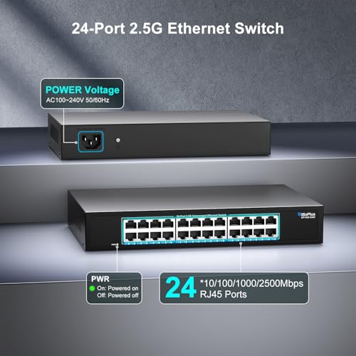 Image of 24 Port 2.5Gb Unmanaged Ethernet Switch with 24* 2.5G Base-T Ports, GiGaPlus 2.5Gbps Network Switch for 2.5Gbps NAS /PC, WiFi6 Router, Wireless AP. Fanless Design, Plug and Play