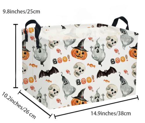 Image of Kids Basket Hlooween Storage Basket Gift Basket Rectangular Bedroom Decor for Books(Watercolor Halloween)
