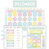 Classroom Calendar Bulletin Board Pastel Calendar Bulletin Board with Seasons Weather Chart CTP Paper-Cuts for Nursery Elementary Middle School Classroom Wall Decor