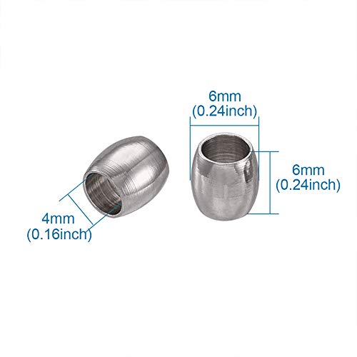 Fashewelry 100Pcs Large Hole Stainless Steel Barrel Spacer Beads 6X6Mm Smooth Polished Metal Oval Charm Loose Beads Fit European Chain Bracelet Jewelry Making Hole: 4Mm #TOP4