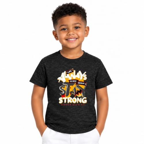 Image of Boy's Printed Cotton Blend T-Shirt | Round Neck | Half Sleeve | Regular Fit | Casual Wear | Black, Navy, Grey Melange | 2-8 Years
