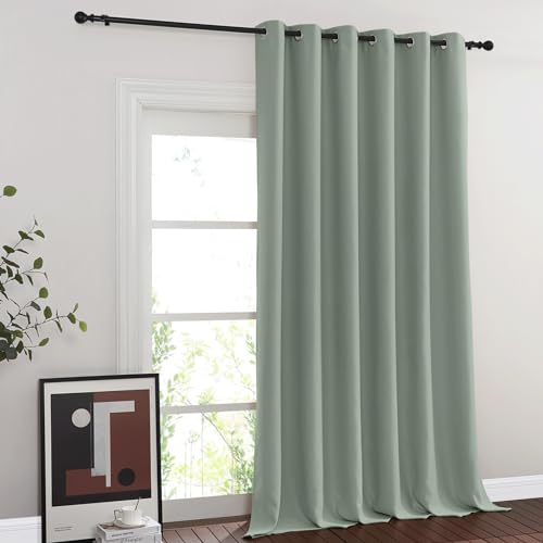 NICETOWN Room Divider Curtain 132 Inches Long, Wide Blackout Sliding Door Curtain for Bedroom, Room Darkening Privacy Window Curtain for Patio Door (1 Panel Set, Sage Green, 80 x 132 Inch)