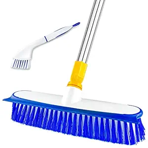 ITTAHO Multi-Use Floor Scrub Brush with Long Handle,Extendable Grout Cleaner Brush for Tile Floor,Deck,Patio,Marble,Garage,Kitchen,Bathroom,Extra Small Deep Cleaning Brush - 12 Inch