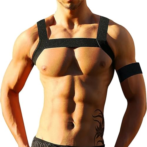 Männer gay Herren Body Brust Harness Herren Schultergurt Brust Harness Geschirr Männer Body Bandage Fetisch Harness männer Geschirr Unterwäsche Elastische Schulter Muskel Bänder mit Armband Clubwear