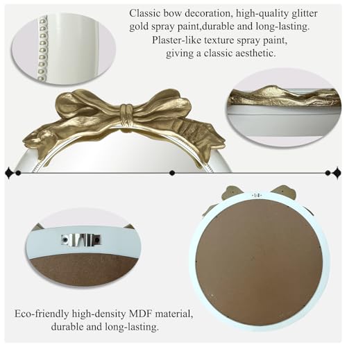 Antique Bow Round 26x26 inch Wall Mirror, White and Gold Bow Frame Circle Mirror for Wall Decor for Bathroom Sink, Living Room, Hallway & Bedroom - Image 5