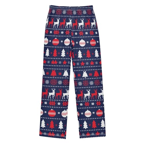 Winter Reindeer Ball Boys Long Pants Soft Trousers Elastic Waist Kids Lounge Bottoms with Pockets S-XL